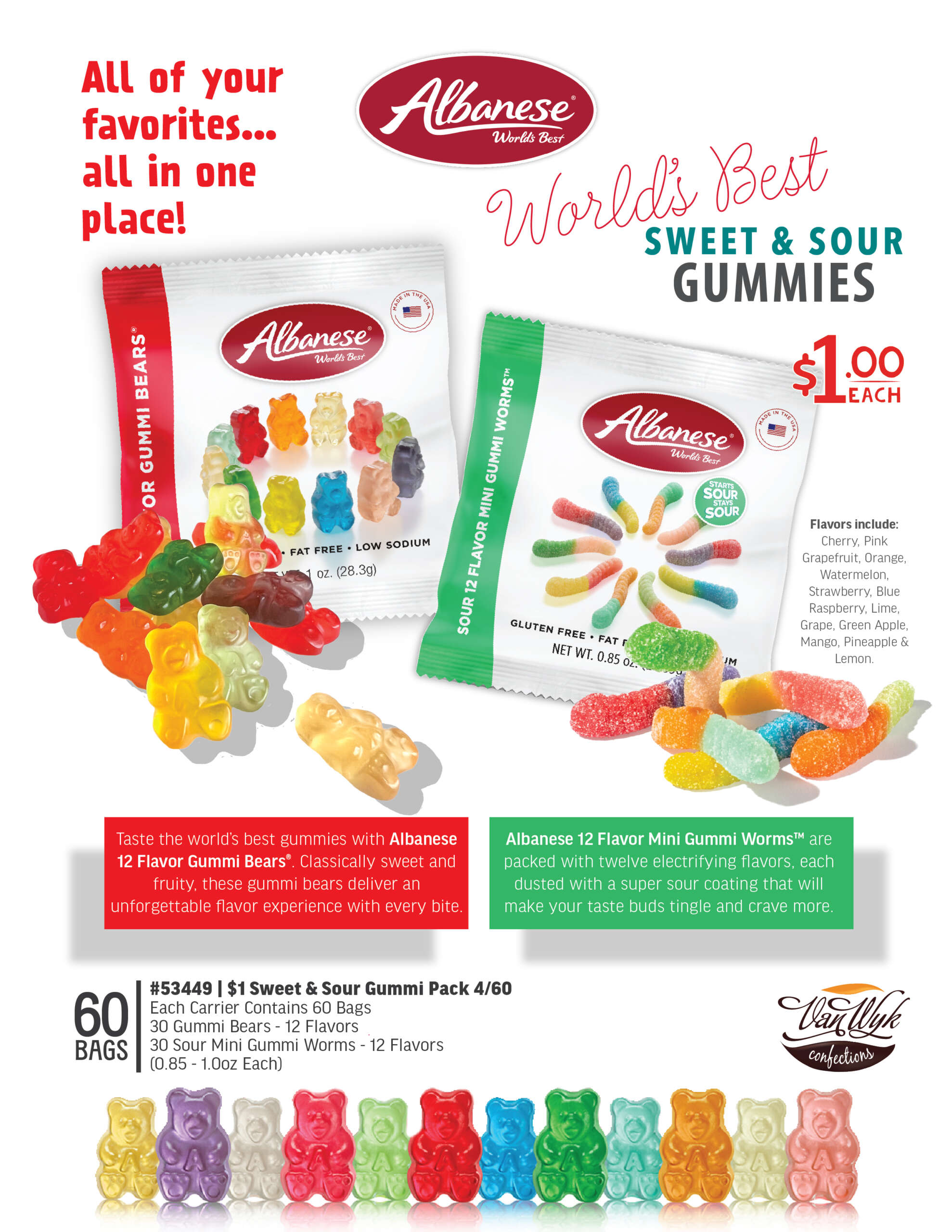 $1 Albanese Gummi Bears & Sour Worms Variety Pack Fundraiser by Van Wyk Confections - Image 3